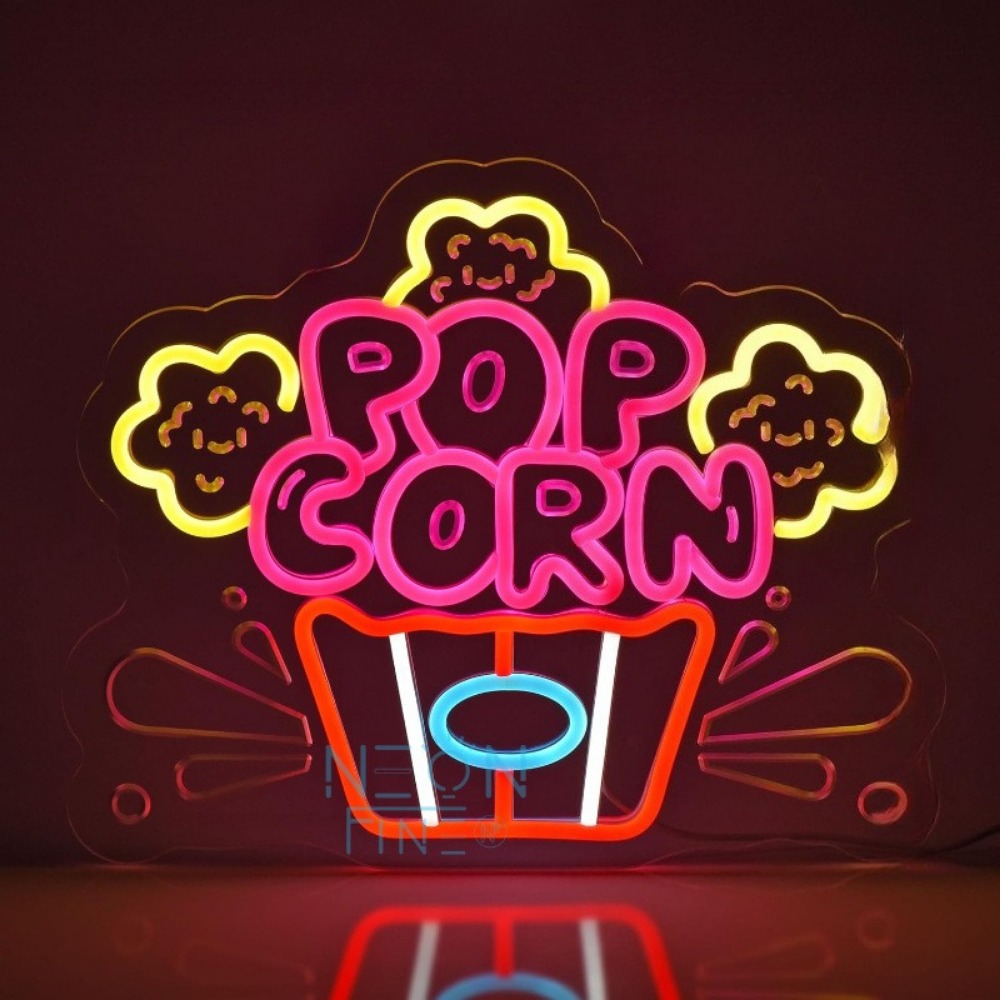 Home Cinema Kids - Popcorn Movie Cinema Neon Sign Wall