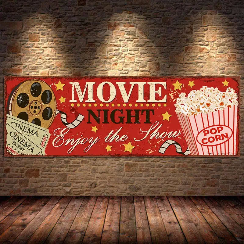 Home Cinema Wall Art - Cinema Sign Canvas Painting Abstract Retro