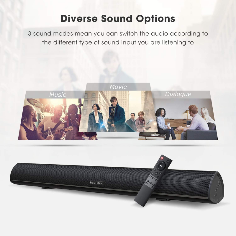 Home Cinema Sound System - Powerful TV Soundbar Wired 100W Bluetooth