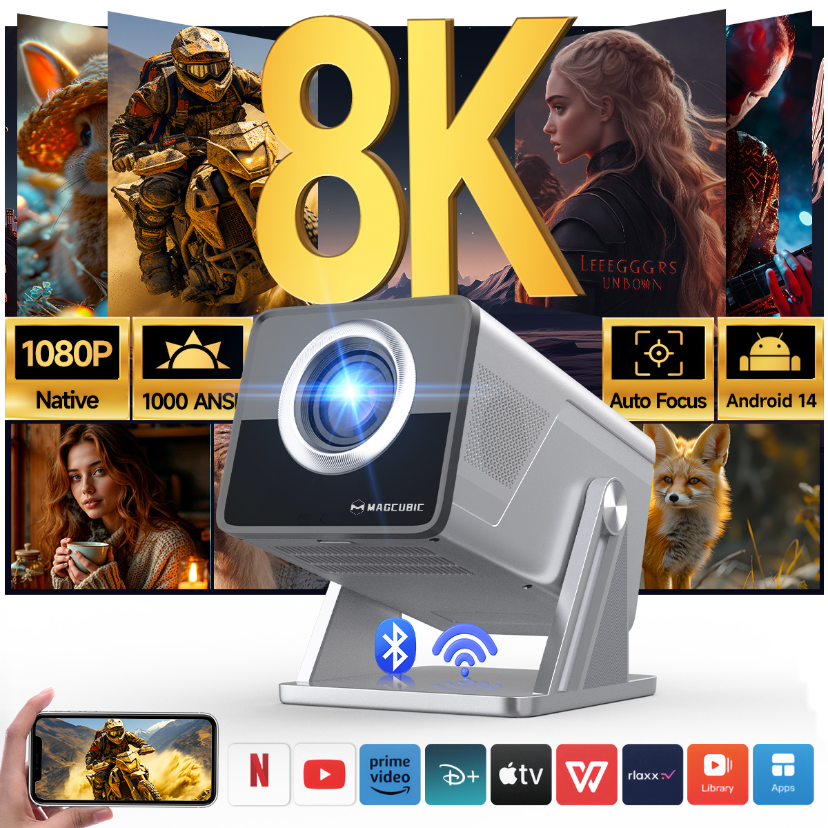 Home Cinema Outdoor - Magcubic 8K HD 1080P 1000ANSI X7