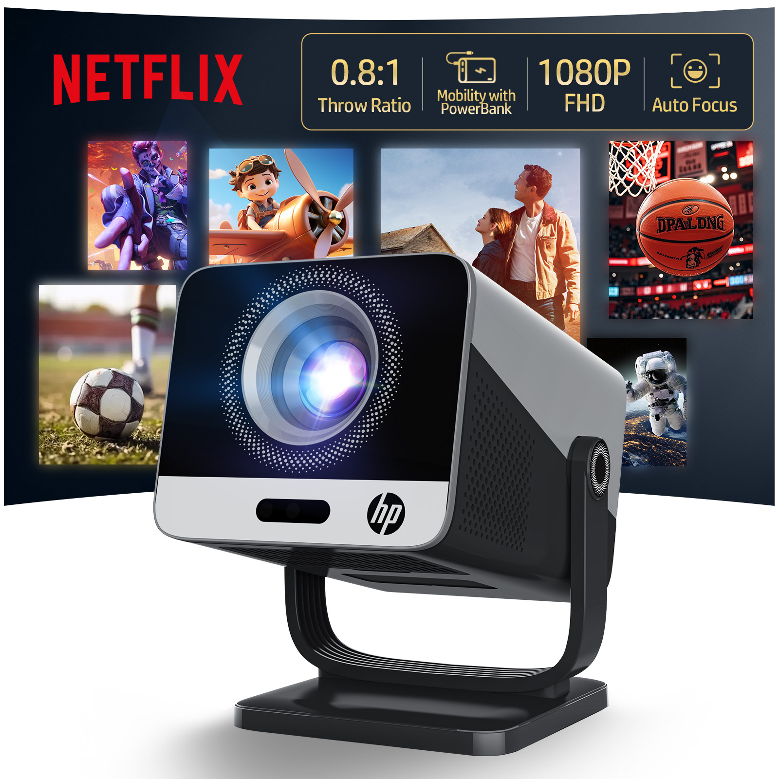 Home Cinema Outdoor - HP MC475 Projector Netflix license FHD