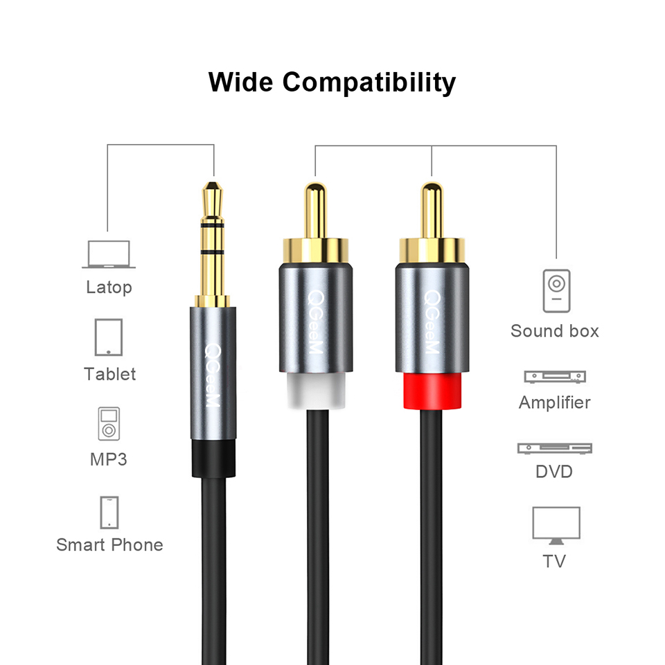 QGeeM RCA Cable 2RCA to 3.5 Au - Home Cinema Ampli ulasan dan harga