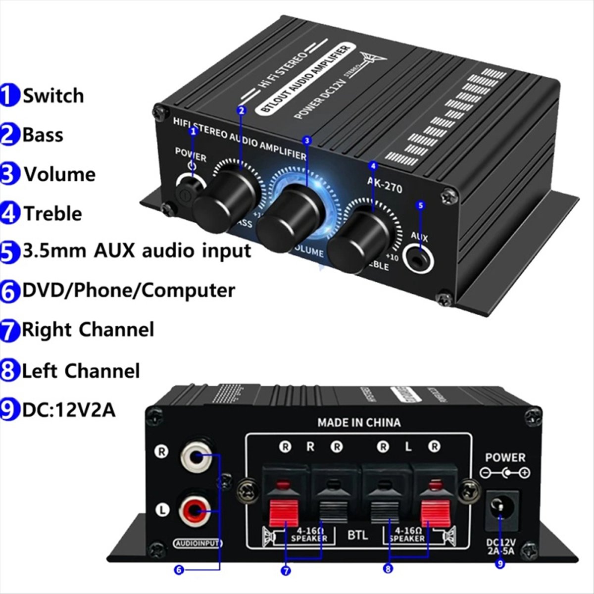 -270 HIFI Amplifier 2.0 Channe - Home Cinema Sound System ulasan dan harga