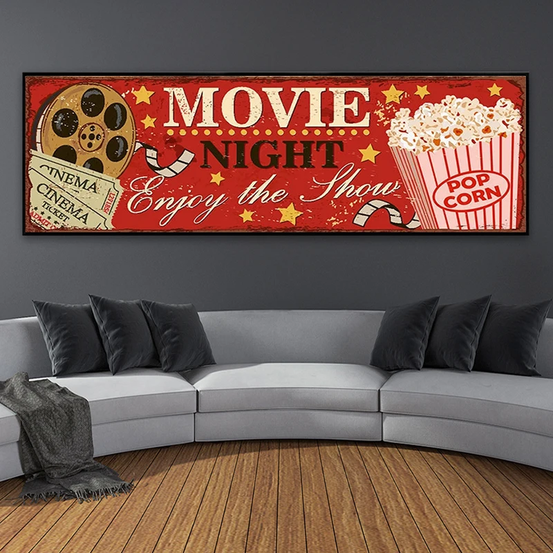 Cinema Sign Canvas Painting Ab - Home Cinema Wall Art ulasan dan harga