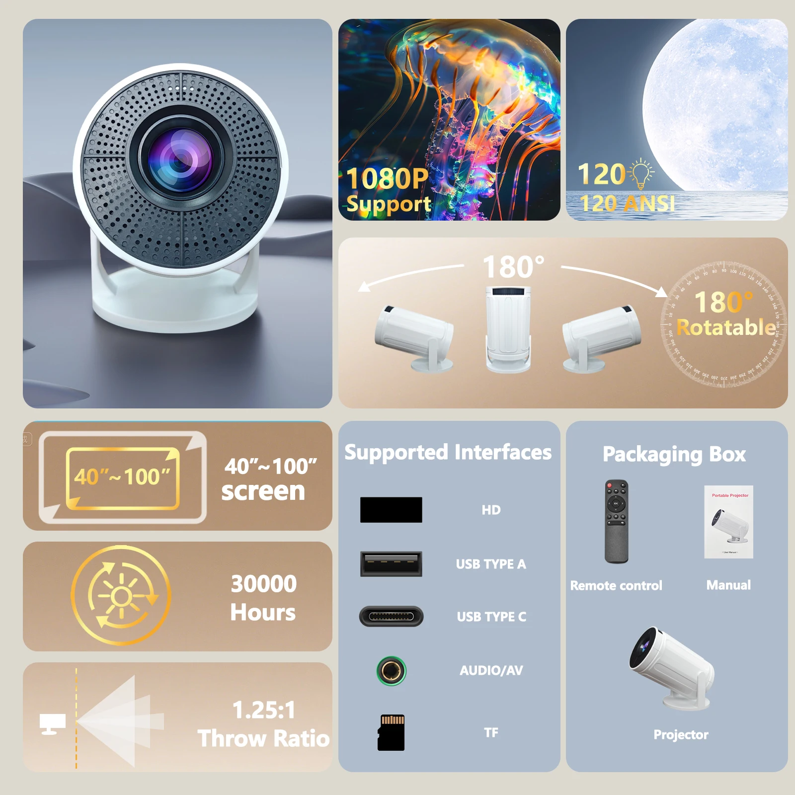 RUSMR Projector RY008  PRO 4K  - Home Cinema Outdoor ulasan dan harga