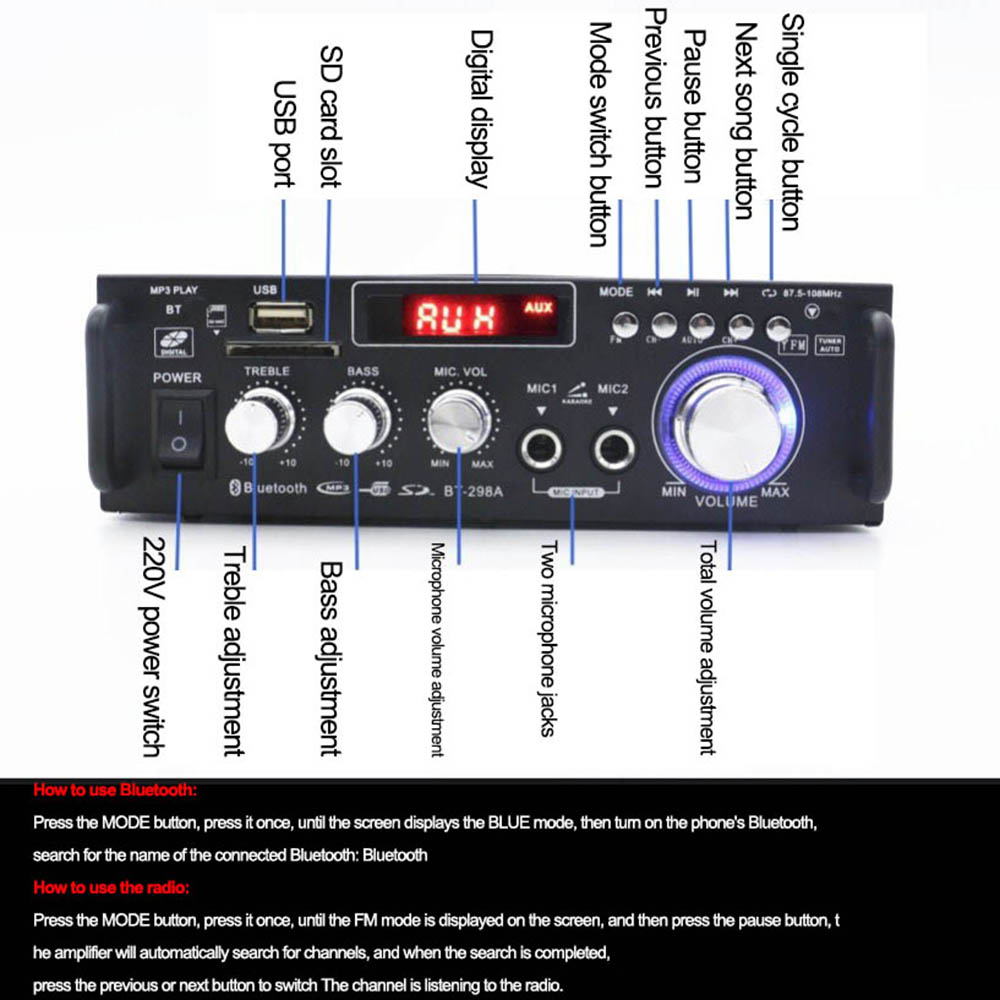 220V Bluetooth-compatibe Ampli - Home Cinema Ampli ulasan dan harga
