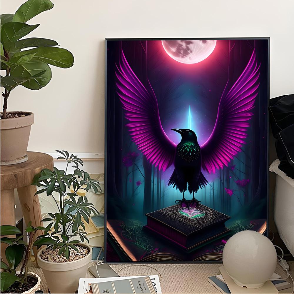 Black Raven And Magical Owl Pa - Home Cinema Wall Art ulasan dan harga