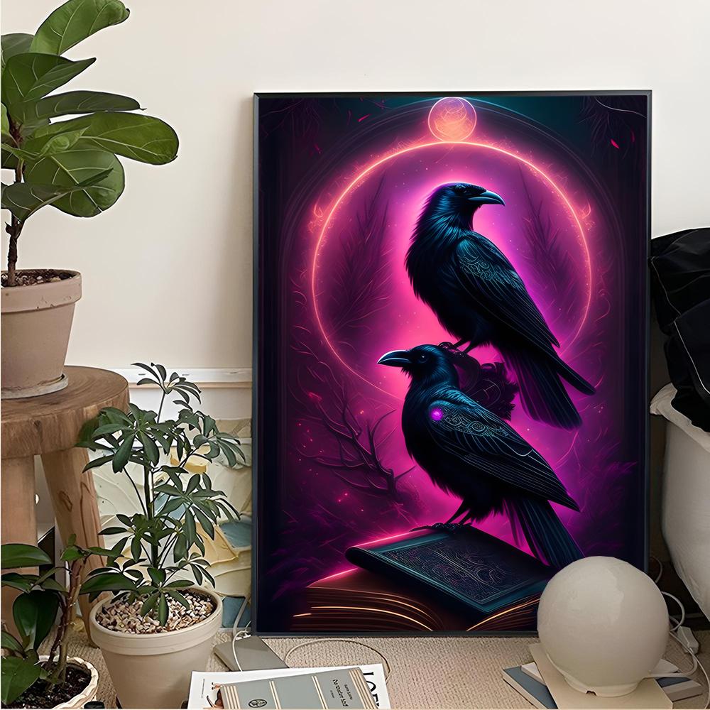Black Raven And Magical Owl Pa - Home Cinema Wall Art ulasan dan harga