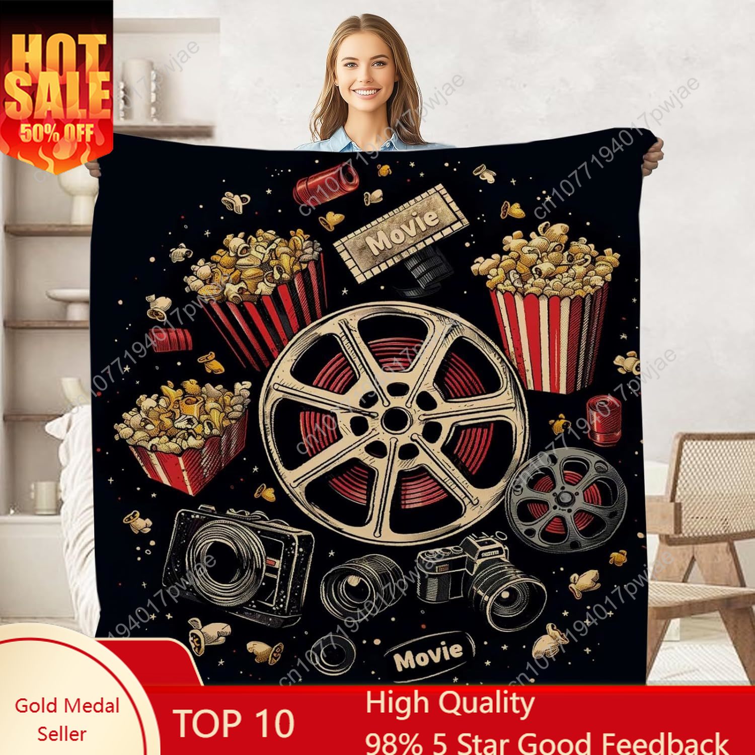 Movie Ticket Popcorn Throw Bla - Home Cinema Kids ulasan dan harga